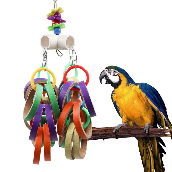 Bird Chew Toys, Parrot Chewing Colorful Cardboard Bagels Toys, Bird Paper Foraging Toys, Bird Cage Accessories, Suitable for Bird Parrot Parakeets Cockatiels Lovebirds Conures 11.2 x 5.1 Inches
