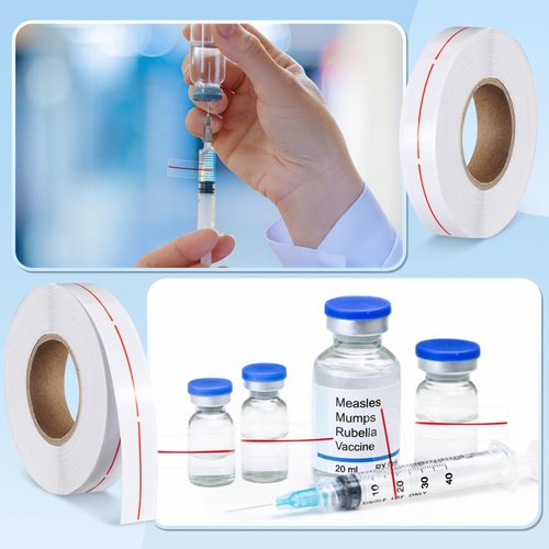 Glenmal 3 Roll Syringe Line Stickers 1.5" x 0.5" Dosage Marking Clear Label Bright Red Indicator Line Pharmacy Labels for Veterinary Medical Pharmacy Medication Healthcare Medicine, 500 Pcs Per Roll