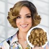 HANNE Short Curly Wigs for Black Women Side Part Ombre color Root Lace Part Short Wigs Curly Heat Resistant Loose Wave Black Women Wigs (Light Brown)