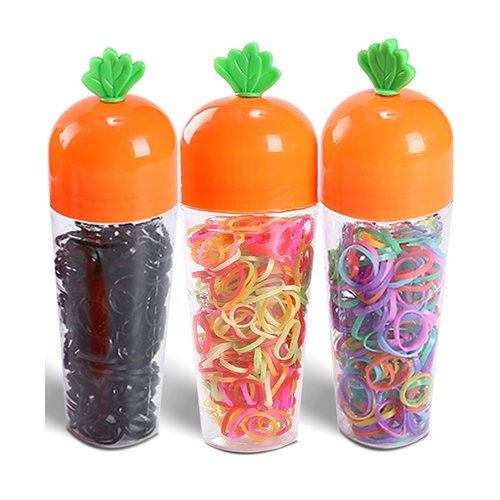 QIOKCKC 900 Tiny Rubber Bands, Vibrant Color Mini Hair Ties, with 3 Carrot Shaped Boxes, Small Hair Elastics, Little Hair Ties for Hair