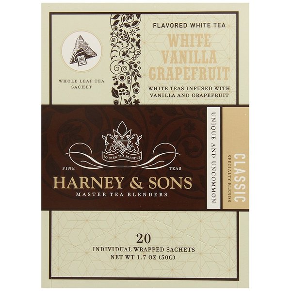 Harney & Sons White Tea Grapefruit 20 Sachets Pack, Vanilla, 20 Count (Pack of 6)