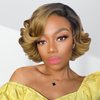 HANNE Short Curly Wigs for Black Women Side Part Ombre color Root Lace Part Short Wigs Curly Heat Resistant Loose Wave Black Women Wigs (Light Brown)