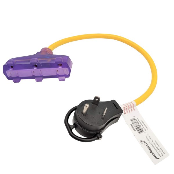 Parkworld 885880 RV 30A to (3) 15A Household Tri Outlet Adapter Cord 125V, TT-30P Male with Handle and Lighted to (3) 5-15R with (2FT)