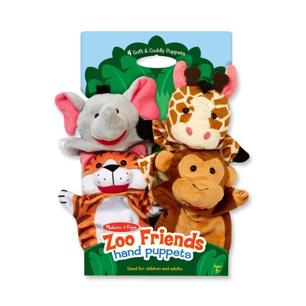 Melissa & Doug Zoo Friends Hand Puppets (Set of 4) - Elephant, Giraffe, Tiger, and Monkey