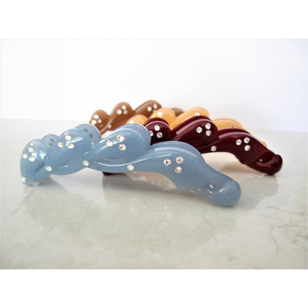 Generic Blue, maroon, brown or peach pink banana hair claw clips with crystals (Primary color: peachy pink)