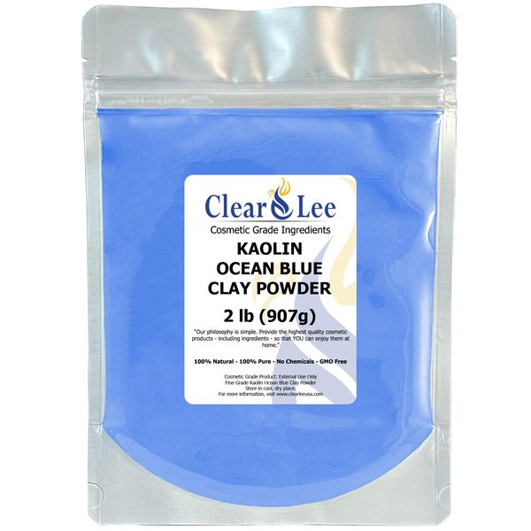 ClearLee Kaolin Ocean Blue Clay Cosmetic Grade Powder - 100% Pure Natural Powder - Great For Skin Detox, Rejuvenation, and More - Heal Damaged Skin - DIY Clay Face Mask (2 lb)