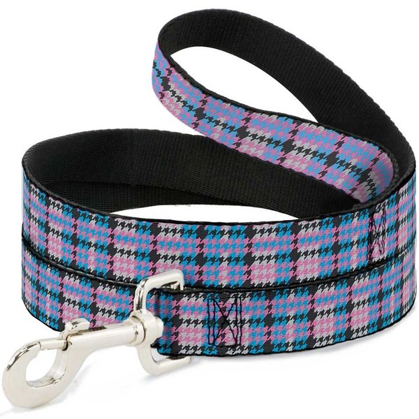 Buckle-Down Pet Leash - Mini Houndstooth Gray/Baby Blue/Pink - 4 Feet Long - 1" Wide