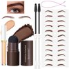 HOSAILY Eyebrow Stamp Stencil Kit, Brown Brow Filling Powder Stamp Waterproof, Eye Concealer, 12Reusable Brow cards+ elastic cord, 2Cleaning Cotton Swab, 2Brush Women Brow Shaping Makeup-Natural Brown