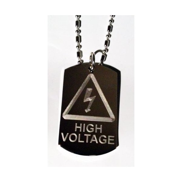 High Voltage Electricity Funny Humor Novelty Warning Label Logo Symbols - Military Dog Tag Luggage Tag Key Chain Keychain Metal Chain Necklace