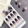 Almond Halloween Press on Nail Short Purple Fake Nails Spider Web French Tip Acrylic Glue on Nails Full Cover Shiny False Nail Stick on Nails for Women Party Manicure Decor 24pcs