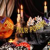 Gold Glitter Pick Your Poison Banner Potion Bar Banner, Pick Your Poison Sign Halloween Party Banner for Haunted Mansion Home Halloween Hocus Pocus Party Decorations