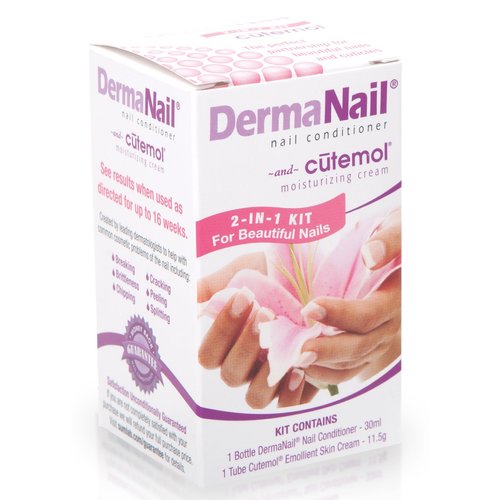 DermaNail Nail Strengthener and Cuticle Cream Set - Fingernail Care Kit with Liquid Nail Hardener and Cutemol Moisturizer - Healthy Growth and Repair for Brittle, Damaged, Weak, Thin, & Peeling Nails