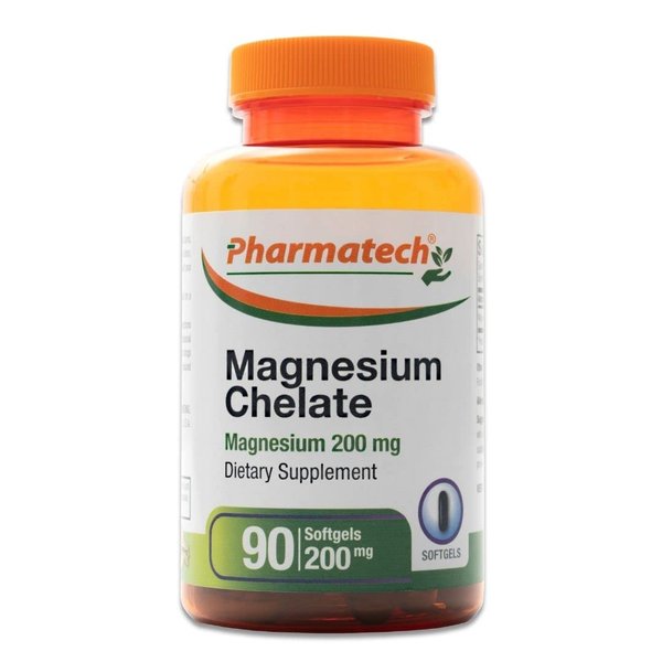 Magnesium Chelate 200 mg, Glycinate, High Absorption Magnesium, 100% Chelated, Better Sleep, Stress Relief, Improve Energy, for Women and Men, 90 Softgels, by Pharmatech ®