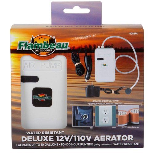 Deluxe 6082FA 12V/110V Aerator, Water-Resistant Live Bait Fishing Aerator, White