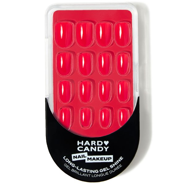Hard Candy Press On Nails, Reusable with Gel Shine Finish, FIRE, Red Nails, Short Round Nails with Nail Glue and Travel Case