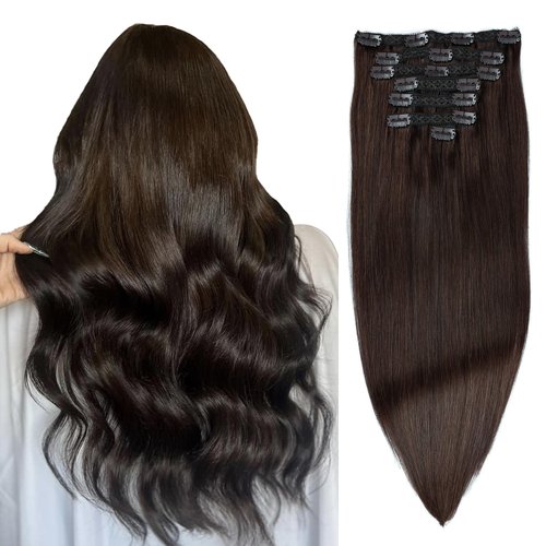 DIYOMO Hair Extensions Real Human Hair,Human Hair Clip In Extensions,Soft&Natural Human Hair Extensions Clip Ins 120g 7pcs Real Hair Extensions Clip In Human Hair Straight (20 Inch, 2 Dark Brown)