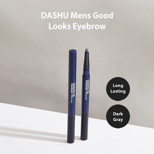 DASHU Good Looks Dark Gray Eyebrow Pencil w/Dual-Sided Screw Brush & 0.16 Inches Square Tip for Easy Drawing | Sweat-Proof & Long-Lasting Korean Eyebrow Pencil Brow Definer Fills Eyebrow Makeup
