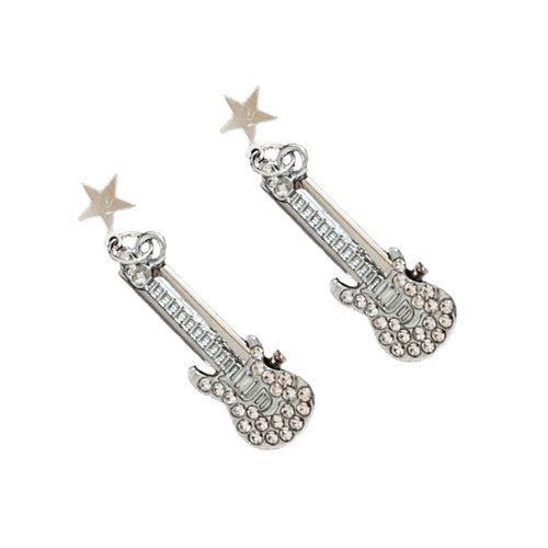 ZHOUMEIWENSP Y2k Metal Hair Clips Retro Rhinestone Guitar Hairpin with Punk Clips Novelty Hair Style Making (Silver)