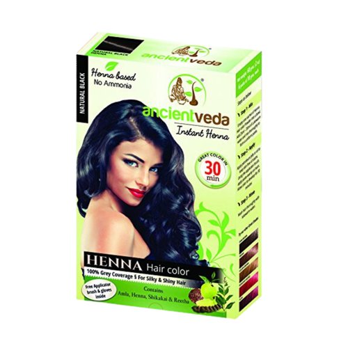 Ancientveda Henna Hair Color | Instant Henna with Applicator Brush & Gloves | Organic hair Nourishment color Peroxide free | Natural ingredients Safe for all hair types - (60 Grams - Black)