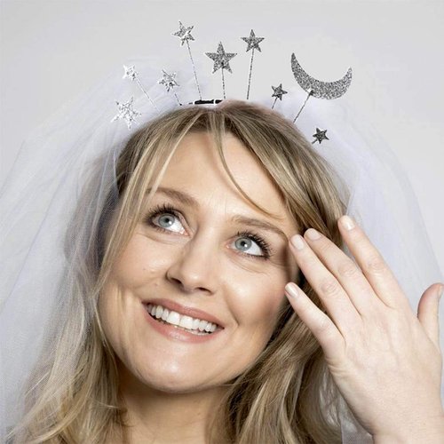 Aukmla Glitter Star Headband Veil Bachelorette Party Bridal Headpiece Veils Wedding Hair Accessories for Women and Girls