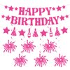 Pink Disco Birthday Party Decorations, Pre-Strung Pink Happy Birthday Banner for Girls - 7PCS Birthday Party Banner Decorations Kids Woman Hanging Swirls Decorations Supplies Birthday Party Decor