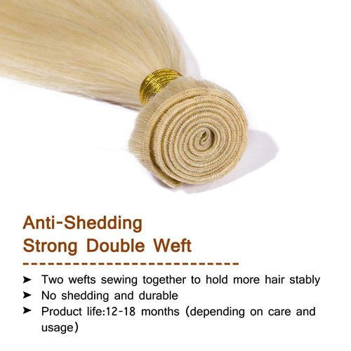 Msthoo 613 Brazilian Virgin Hair Bundles Blonde Silky Straight Human Hair Extensions Replacement Bundle for Women 32 inches