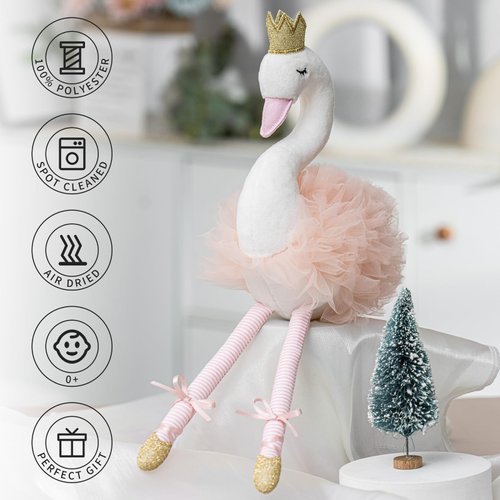 Mikee Fluffie Plush Toy Stuffed Animals Ballet Swan for Girls 12in Tall,Valentines Day Plushies Easter Stuffed Animals for Kids
