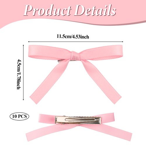 10 Pcs Bow Hair Clip Pink Ribbon Hair Clips Bow Hair Clip Ribbon Bows knot Hair Clips Silky Satin Hair Bows Hair Clip Pink Bow Hair Clips Ribbon Accessories for Girls Women