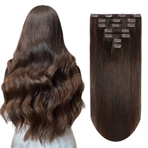 MIFIL Hair Extensions Real Human Hair Dark Brown Human Hair Extensions 16 inch 70g Hair Extensions Clip in Human Hair Straight Remy Real Hair Clip in Extensions (16inch,7pcs,70g)