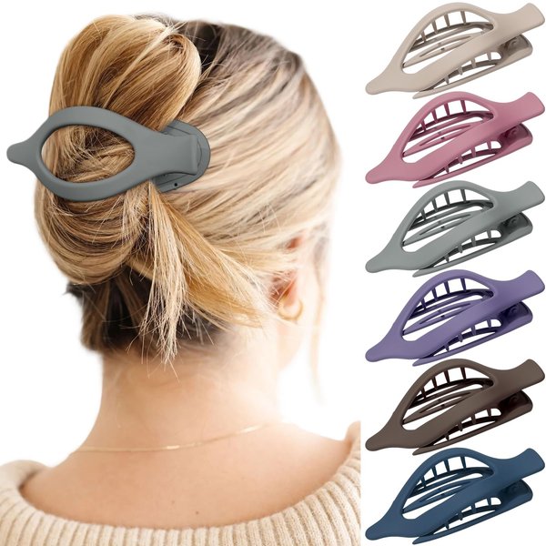 French Flat Hair Clips for Women - 6Pcs Flat Hair Claws for Thin Thick Hair Strong Hold No Slip Grip Hair Claw Clips for Women Girls (Matte(Dark colors))