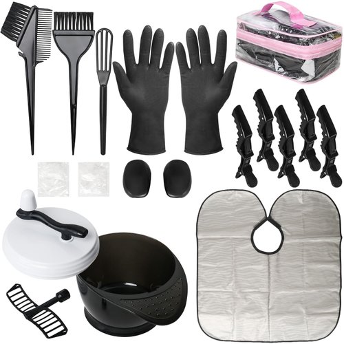 ROOHUA 17 Pieces Hair Dye Coloring Kit- Hair Tinting Bowl, Hair agitator, Dye Brush, Ear Cover, Hairpin, Hair Coloring Cape For Hair Coloring Hair Dye Tools (17PCS)