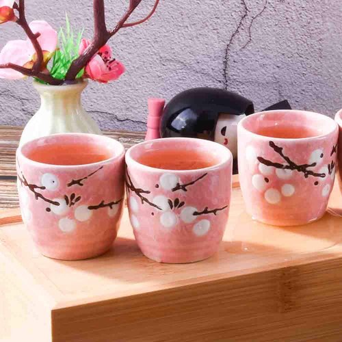 Asian Sake Set 4 Sake Cups 1 Sake Pot, Japanese Sake set of 5