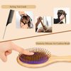 Sofmild Bamboo Wooden Paddle Hair Brush Comb Set, Hairbrushes for Women Men Kid Detangling Hair Massaging Scalp with Round Tip Bristles for All Hairstyles(Purple Wooden)