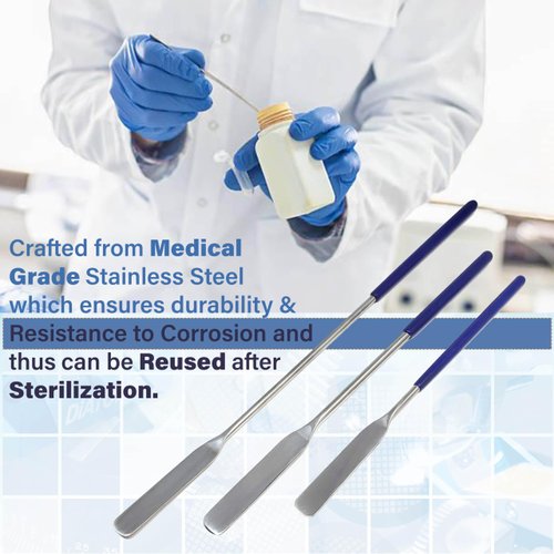 A2Z 3pc Lab Spatulas Stainless Steel Sampler Spatula with Comfort Grip Handle for Mixing Transfering Cream, Powder, Medicine, Cap Filler, Cosmetic Spatulas - Lab Use Supplies - 6", 7" & 9" Length