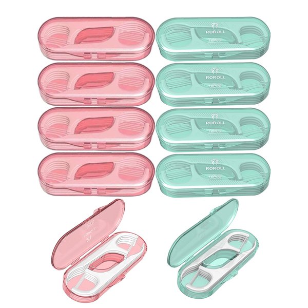 10 Pieces Holy Rose Travel Dental Floss Case-Micro Floss ToothPicks-Portable Flosser Picks Cases Contains Floss Stick 100 Count Sealed Storage for Teeth Cleaning (Green+Pink)