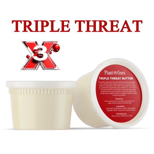 Triple Threat Body Butter 14 oz. - Blend of Shea, Mango & Coconut Oil - 100% Pure Natural Raw Unrefined Moisturizer For Dry Skin, Face And Hair. Great For Lip Balm and Soap Making