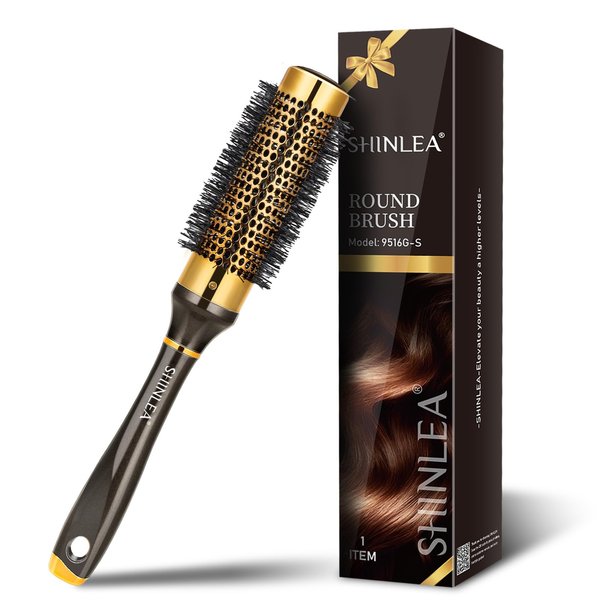 SHINLEA Small Round Hair Brush for Short Hair, Aluminum Roller Brush for Blow Drying Bangs, Salon Hairbrushes for Women Curly and Straight Hair - 1.3 Inch Barrel, 1.9 Inch with Bristles