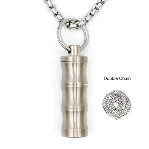 Haxtec Small Pill Box Titanium Pill Case Necklace Nitro Mini Waterproof Keychain Pill Holder Lightweight Charming Pendant Necklace Pill Container for Purse(TC01-Bamboo)