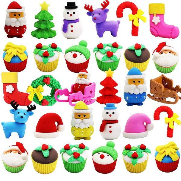 30 PCS Christmas Party Favors for Kids, Xmas Erasers Animal Puzzle Eraser Desk Pets for Kids Classroom Prizes, Stocking Stuffers, Pinata Goodie Bag Filler, Treasure Box Toys