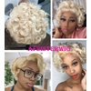 afsisterwig Short Pixie Cut Disposable Curly Styled Bob Wig 613 Blond Hair Glueless Brazilian Virgin Human Hair Lace Front Wigs Pix Style Pre Plucked Hairline with Baby Hair 6-8 Inch(13X4 613 Blonde)