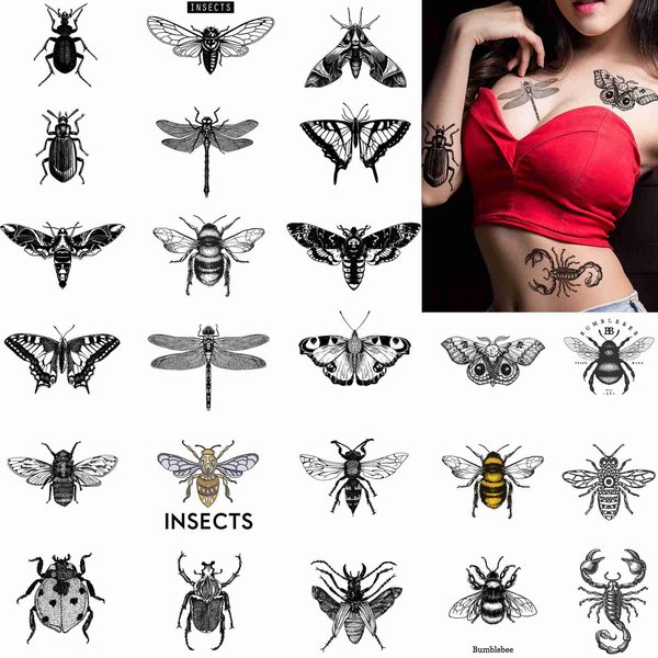 Dopetattoo 24 sheets Temporary Tattoos Insects Beetles Fake Tattoos for Women Girls Adults