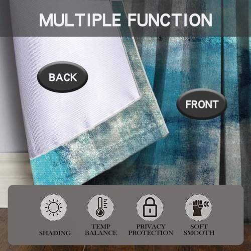 MCALK Turquoise Blackout Kitchen Curtains Tiers and Valances Set 3 Piece for Windows Grey Kitchen Window Curtains Set,Modern Abstract Art Valances for Living Room(36" Tiers Set)