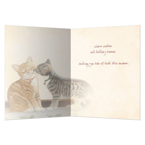 Tree-Free Greetings Happy Holidays Cards and Envelopes, Winter Card Set, 5 x 7 Inch Cards, Box Set of 10, Kitten Kiss, (HB93347)