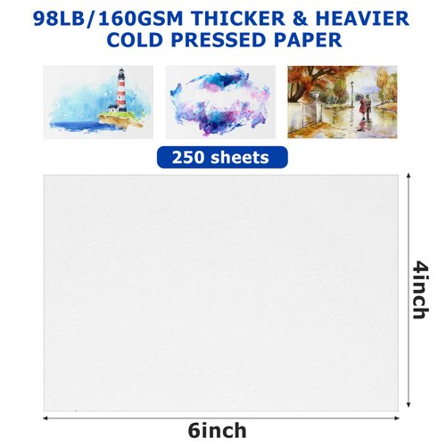 Sabary 250 Sheets Watercolor Paper Bulk White Cold Press Paper Pack Water Color Paper for Kids White Sketch Painting Watercolor Paper Paint Paper for Students Artists Drawing Supplies(4 x 6 Inch)