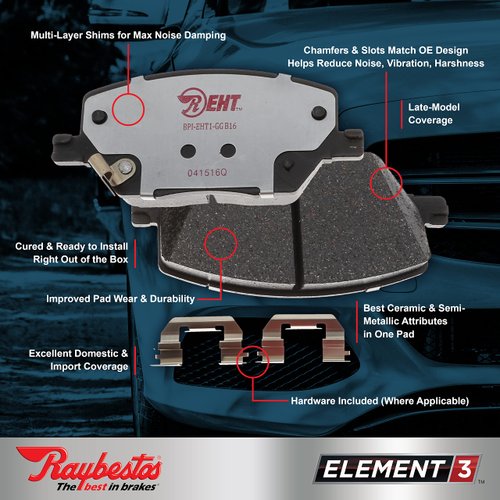Raybestos Element3 EHT™ Replacement Rear Brake Pad Set for ’08-’17 Honda Accord and ’09-’14 Acura TSX Model Years (EHT1336H)