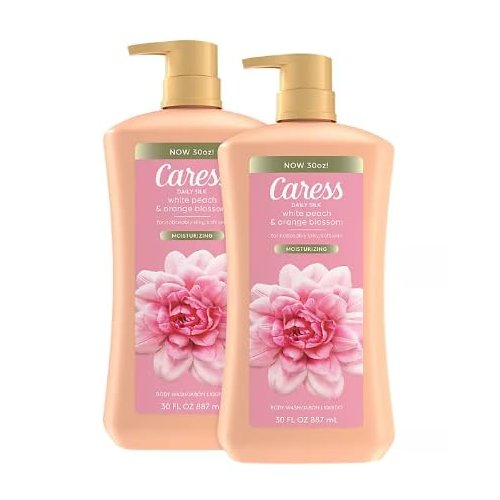 PURE PETALS Body Wash for Women with Pump, Daily Silk White Peach & Orange Blossom, Shower Gel Body Wash Moisturizing for Noticeably Silky, Soft Skin, 30 fl oz, 2 Pack