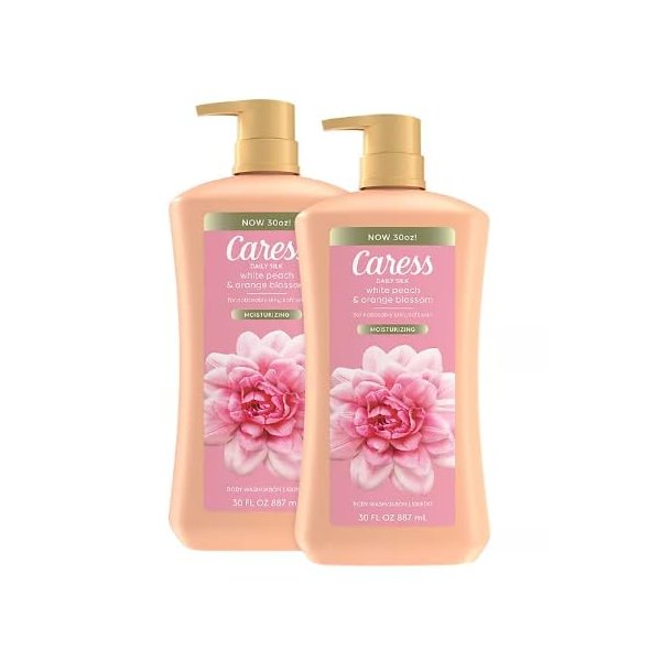 PURE PETALS Body Wash for Women with Pump, Daily Silk White Peach & Orange Blossom, Shower Gel Body Wash Moisturizing for Noticeably Silky, Soft Skin, 30 fl oz, 2 Pack