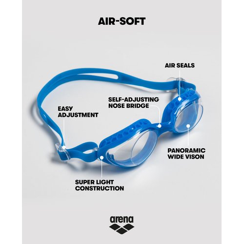 Arena Unisex Adult Air-Soft Anti-Fog Swim Goggles for Men and Women Recreational Swimming Superior Comfort Air Seals Technology, Clear/Clear