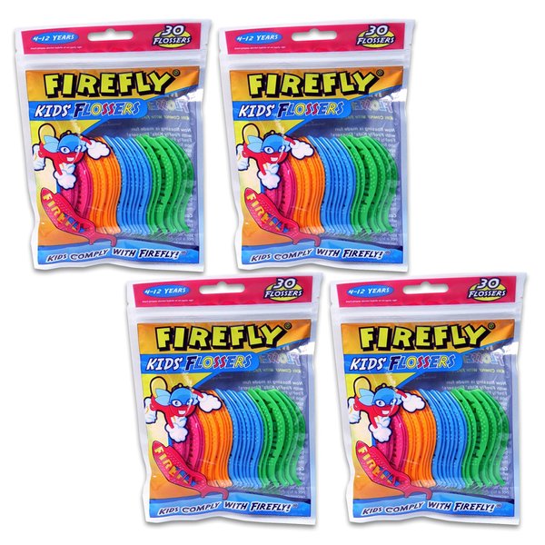 Firefly Kids Flossers - 30 Flossers X 4 Packs (Dr. Fresh Oral Care)