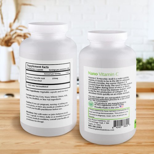 One Planet Nutrition Nano Vitamin C - Water Soluble Vitamin C for Men & Women, Natural Non-GMO Vitamin C for Immune Support, Good Absorption & Bioavailability, Vitamin C Small Capsules, 120 Capsules